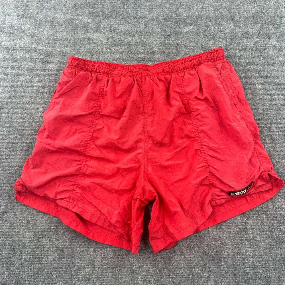 Speedo Swim Trunks Large Red Nylon Mesh Lined Athletic Board Shorts Mens